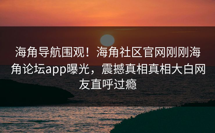 海角导航围观！海角社区官网刚刚海角论坛app曝光，震撼真相真相大白网友直呼过瘾