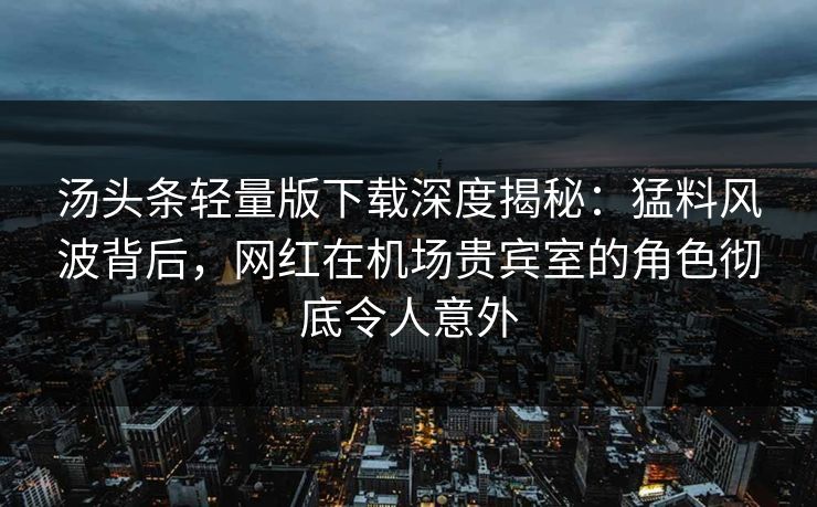 汤头条轻量版下载深度揭秘：猛料风波背后，网红在机场贵宾室的角色彻底令人意外
