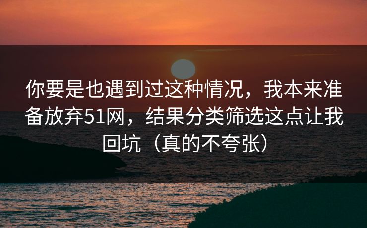 你要是也遇到过这种情况，我本来准备放弃51网，结果分类筛选这点让我回坑（真的不夸张）